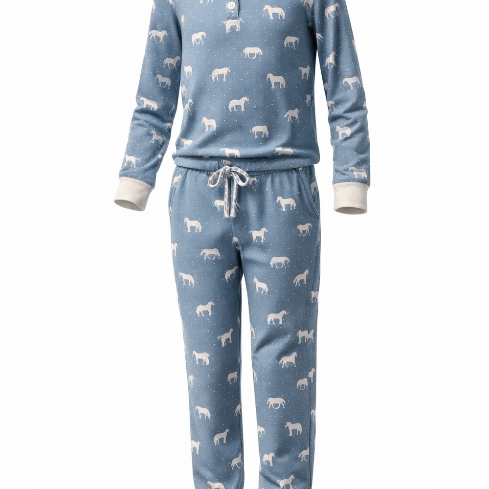 SweetHoney Blue Pajama Set with Horse Design